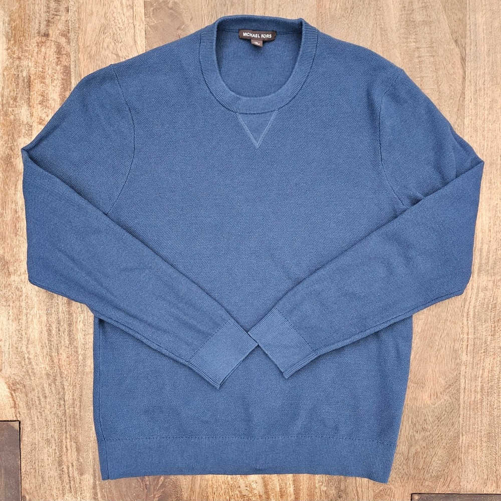 Michael Kors Sweater Mens XL Blue Cotton Regular Fit Solid Preppy